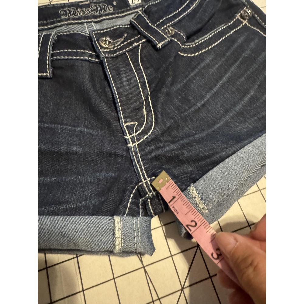 Miss Me Shorts Womens 29 Blue Denim Cuffed Hot Pants Rhinestone JP5445T2 - Picture 4 of 8